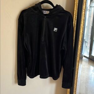 Fila Black Half-Zip Velvet Hoodie Sweatshirt